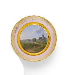 Kpm, Bildteller mit Ansicht von Schleiz, Um 1832-1837, Porzellan, teilweise roséfarbener Fond, polychrom und gold staffiert
