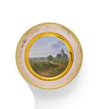 Kpm, Bildteller mit Ansicht von Schleiz, Um 1832-1837, Porzellan, teilweise roséfarbener Fond, polychrom und gold staffiert