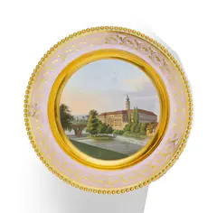 Kpm, Bildteller mit Ansicht vom Schloss in Weimar, Um 1832-1837, Porzellan, teilweise roséfarbener Fond, polychrom und gold staffiert