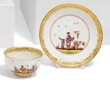 Meissen, Koppchen und Unterschale mit Chinoiserien, Um 1730/1735, porzellan, polychrom und gold staffiert