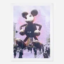 Bruce Helander, Macy’s Mickey Mouse, ca. 1934, 2018, hand-embellished giclée print, glitter, spray paint, colored pencil, acrylic emb