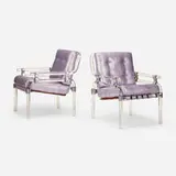 Jeff Messerschmidt, Pipe Line Chairs, pair, 1972, Lucite, aluminum, leather, upholstery