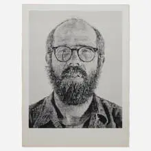 Self-Portrait by Chuck Close, 1977, Etching, hardground and aquatint, sold Oct 2021