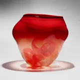 Cerise Red Basket Set with Black Lip Wraps by Dale Chihuly, 1998, hand-blown glass, sold Sep 2024