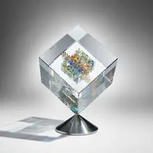 Hawksbill by Jon Kuhn, 2024, ground, polished, and laminated glass, gold foil, stainless steel, sold Sep 2024