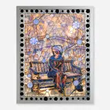 Judith Schaechter, He’s Haunted, 2005, sandblasted, engraved, and enameled stained glass, copper foil, paint, lightbox