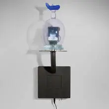 Tim Tate, Wash Away My Sins, 2008, blown and cast glass, enameled steel, electronic component, and original video