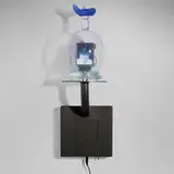 Tim Tate, Wash Away My Sins, 2008, blown and cast glass, enameled steel, electronic component, and original video