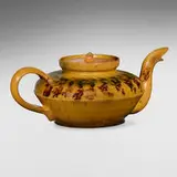 Teapot by George E. Ohr, 1895-96, glazed earthenware, sold Sep 2024