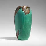 Rare electroplated Modeled Mat Buffalo Exposition vase with poppies by Adeliza Sehon for Rookwood Pottery, 1900, glazed earthenware, electroplated copper, sold Sep 2024