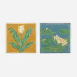 Tile and trivet by Grueby Faience Company, c. 1905, glazed earthenware decorated in cuenca, sold Sep 2024
