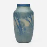 Newcomb College Pottery, Scenic vase with swaying trees, 1919, glazed earthenware