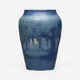 Anna Frances Simpson for Newcomb College Pottery, Scenic vase with live oaks, Spanish moss, and full moon