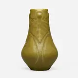 Early vase with stylized peacock feathers, 1904 by Artus Van Briggle for Van Briggle Pottery, 1904, glazed earthenware, sold Sep 2024