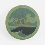 Marblehead Pottery, Fine trivet tile with ship, 1908-16, glazed earthenware with wax-resist decoration
