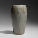 Large vase with stylized apple trees by Arthur Hennessey and Sarah Tutt, 1908-16, glazed earthenware, sold Sep 2024