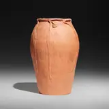 Rare vase with eucalyptus leaves by Jane and Ralph Whitehead for White Pines Pottery, c. 1915, carved and partially-glazed earthenware, sold Sep 2024
