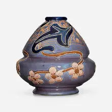 Vase with stylized flowers by Avon Pottery, c. 1905, glazed earthenware with squeeze-bag decoration, sold Sep 2024