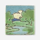 Grueby Faience Company, Trivet with oak trees and creek
