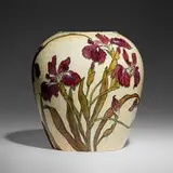 John Bennett, Fine and Large vase with irises, 1882, glazed earthenware