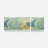 Grueby Faience Company, Rare three-tile frieze with Viking ship