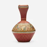 Christopher Dresser for Old Hall Earthenware Co., Vase with stylized columbine, c. 1881, glazed and gilt earthenware