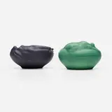 Modeled Mat Z-line figural vases, set of two by Anna Marie Valentien for Rookwood Pottery, 1901, glazed earthenware, sold Sep 2024