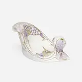 Fine Art Nouveau chamberstick with stylized flowers by Roelof Sterken for Rozenburg, c. 1899-1900, glazed eggshell porcelain, sold Sep 2024