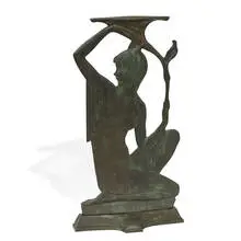 Emory Seidel, Art Deco Figural Sundial Stand Depicting a Kneeling Woman Holding up a Floriform Pedestal