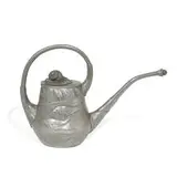Kayserzinn, watering can featuring a snail lid, foliate handle and spout, and fish swimming below bellflower decoration, Germany