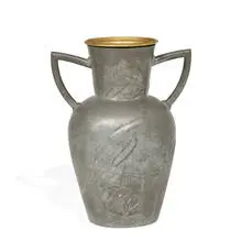 Kayserzinn, two-handled vase with water lily, cattail and fish motif, #4021, Germany
