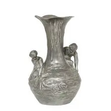 Kayserzinn, vase with two young boys and a fish, #4165, Germany