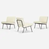 Florence Knoll, lounge chairs model 31, set of three, 1954, enameled steel, leather