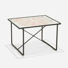 Frances and Michael Higgins, occasional table, c. 1955, fused glass, enameled steel