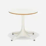 pedestal occasional table, model 5451 by George Nelson & Associates, 1954, enameled aluminum, laminate over pressboard, rubber, chrome-plated steel, sold Feb 2020