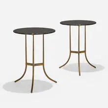 occasional tables, pair by Cedric Hartman, c. 1970, brass, granite, sold Feb 2020