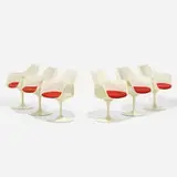 Tulip armchairs model 150, set of six by Eero Saarinen, molded fiberglass, enameled aluminum, upholstery, sold Feb 2020