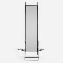 Paul McCobb, wall-mounted vanity, c. 1950, enameled steel, mirror, Vitrolite