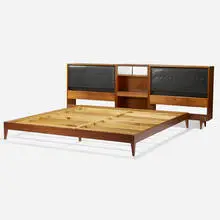 headboard, model 4646 by George Nelson & Associates, c. 1955, walnut, lacquered wood, upholstery, frosted glass, aluminum, sold Feb 2020