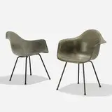 DAXs, pair by Charles and Ray Eames, 1950, molded fiberglass with rope edge, enameled steel, rubber, plastic, sold Feb 2020