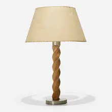 attribution Russel Wright, table lamp, c. 1935, oak, aluminum, glass, fiberglass