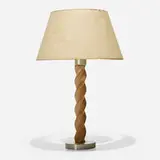 attribution Russel Wright, table lamp, c. 1935, oak, aluminum, glass, fiberglass