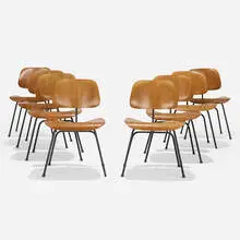 DCMs, set of eight by Charles and Ray Eames, 1946, molded ash plywood, chrome-plated steel, rubber, sold Feb 2020