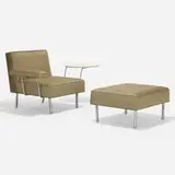 lounge chair, model 5071 and ottoman by George Nelson & Associates, 1950, upholstery, laminate over wood, chrome-plated steel, sold Feb 2020