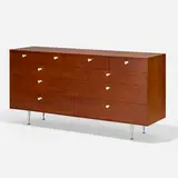 Thin Edge cabinet, model 5723 by George Nelson & Associates, 1952, walnut, aluminum, enameled aluminum, sold Feb 2020