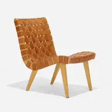 lounge chair, model 654L by Jens Risom, birch, leather, brass, sold Feb 2020