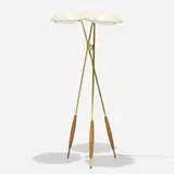 Gerald Thurston, floor lamp, c. 1955, enameled aluminum, brass, walnut