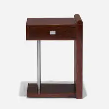 nightstand from the 3317 series by Gilbert Rohde, 1933, chestnut, sequoia burl veneer, matte chrome-plated steel, sold Feb 2020