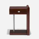 Gilbert Rohde, nightstand from the 3317 series, 1933, chestnut, sequoia burl veneer, matte chrome-plated steel