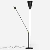 David Wurster, floor lamp, c. 1952, enameled steel, enameled aluminum, birch, brass